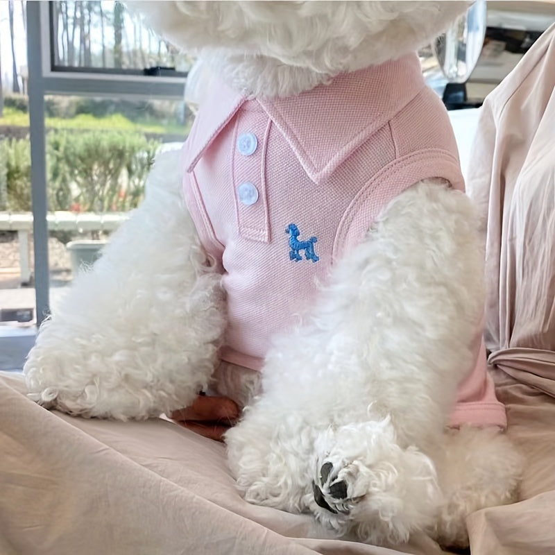 Pet Collared Button-Down T-Shirt- Thin and Breathable Vest Shirt