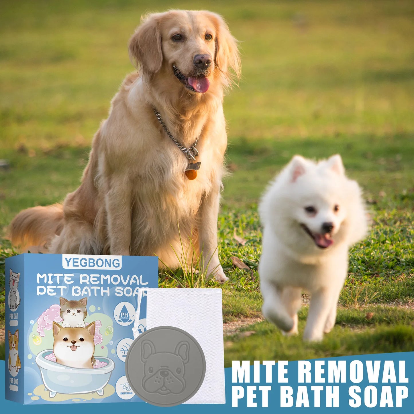 Yegbong Pet Mite Removal Bath Soap- Dog Sterilization Body Deodorization Cleaning Bath Products-Pet Grooming