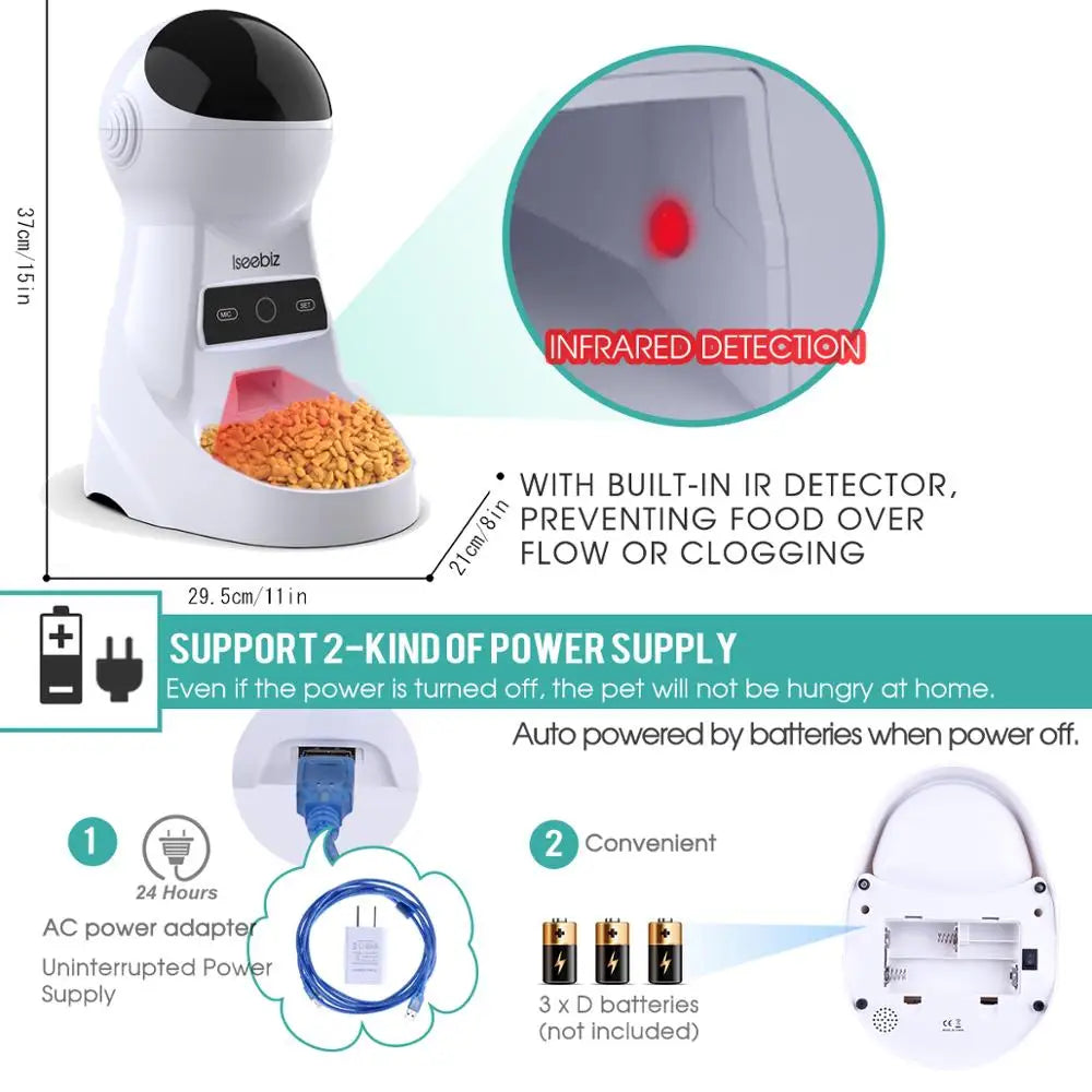 3L Automatic Pet Feeder With Voice Recorder-Food Bowl For Small Medium Dogs- LCD Screen Dispensers- up to 4 Times One Day