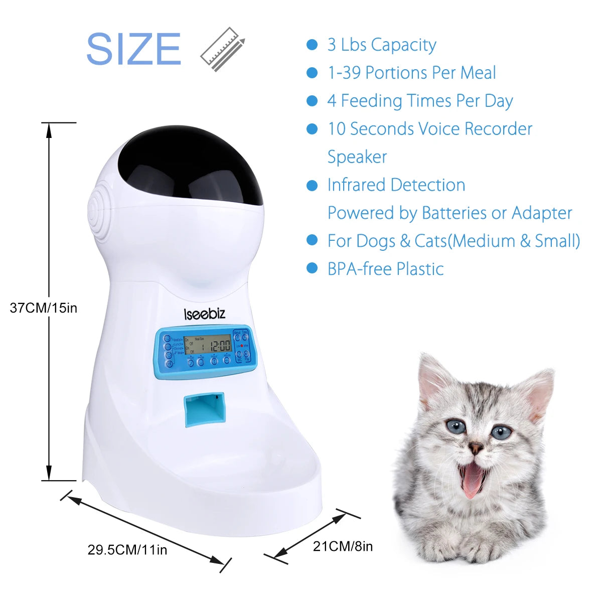 3L Automatic Pet Feeder With Voice Recorder-Food Bowl For Small Medium Dogs- LCD Screen Dispensers- up to 4 Times One Day