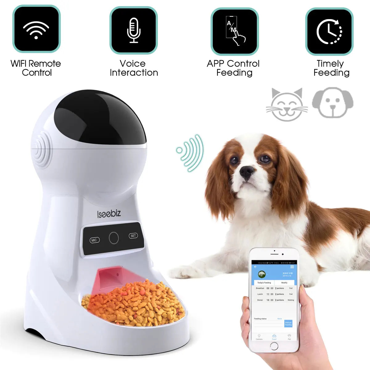 3L Automatic Pet Feeder With Voice Recorder-Food Bowl For Small Medium Dogs- LCD Screen Dispensers- up to 4 Times One Day
