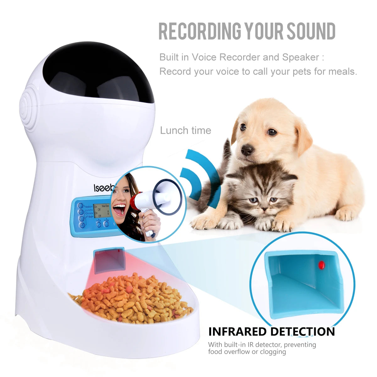 3L Automatic Pet Feeder With Voice Recorder-Food Bowl For Small Medium Dogs- LCD Screen Dispensers- up to 4 Times One Day