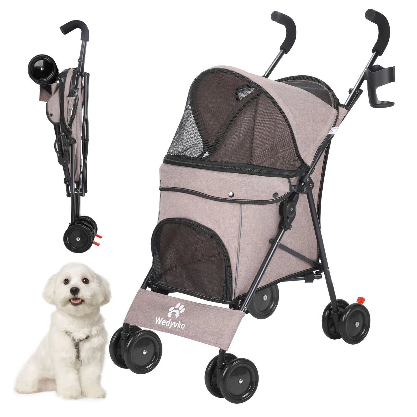 Pet Dog Stroller- 4 Wheels -Puppy Stroller Rotate with Brakes -Storage
