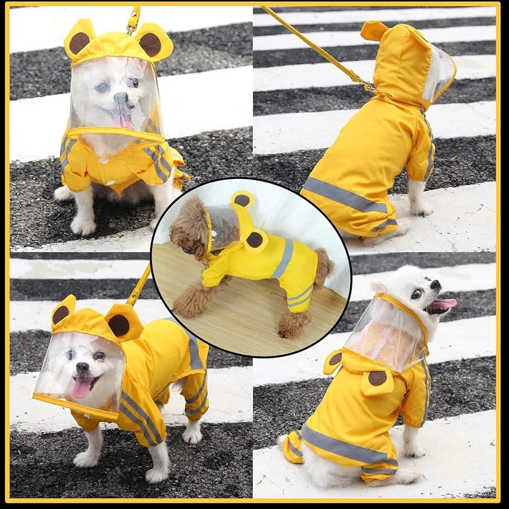 Waterproof Dog Rain Jacket- Reflective Raincoat Poncho with Leash- Medium Dogs- Easy to Clean -Comfortable- Durable