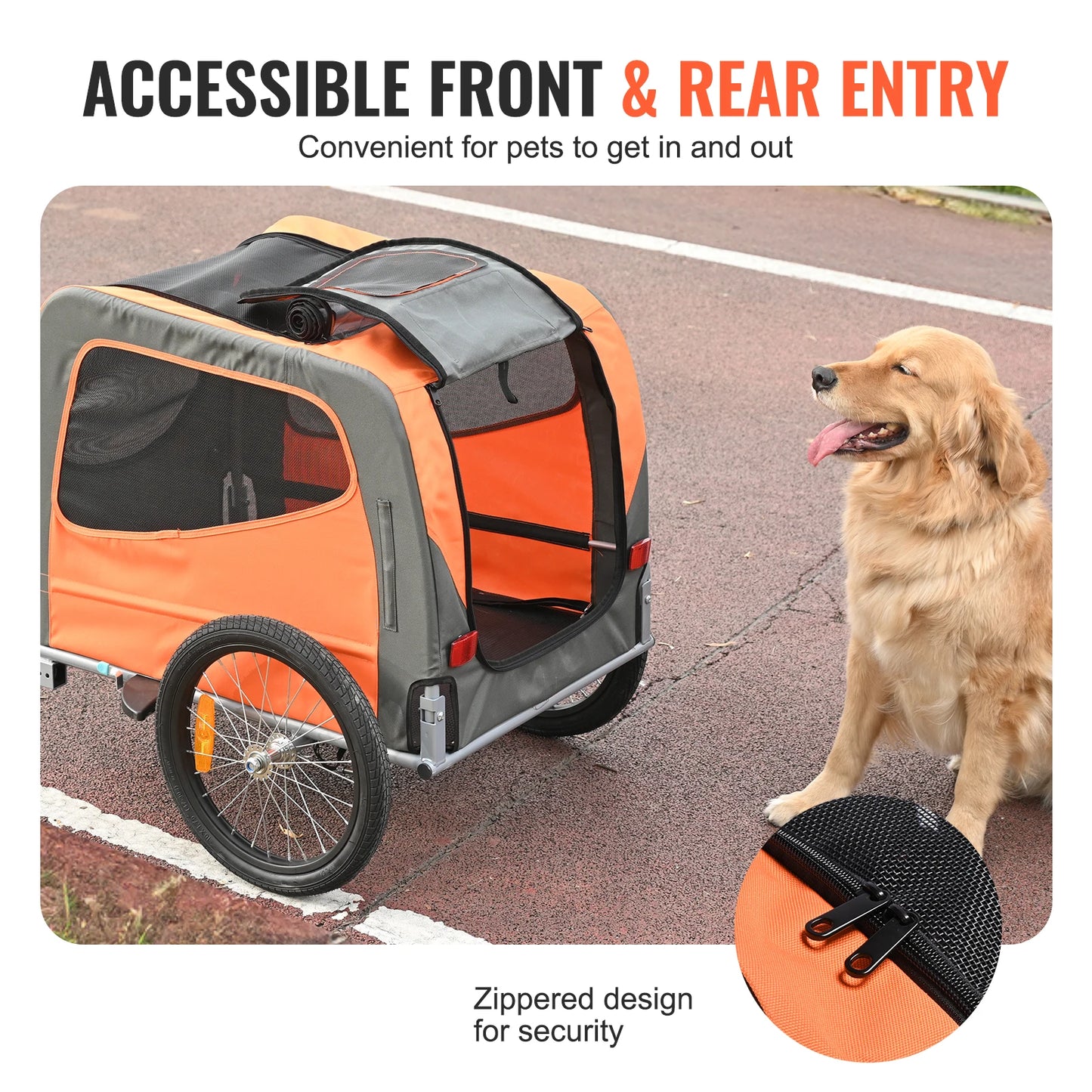 SucceBuy 66 lbs Pet Cart Bicycle Carrier -Dog Bike Trailer with Folding Frame Wheels- Coupler -Reflectors Flag for Dogs Accessories