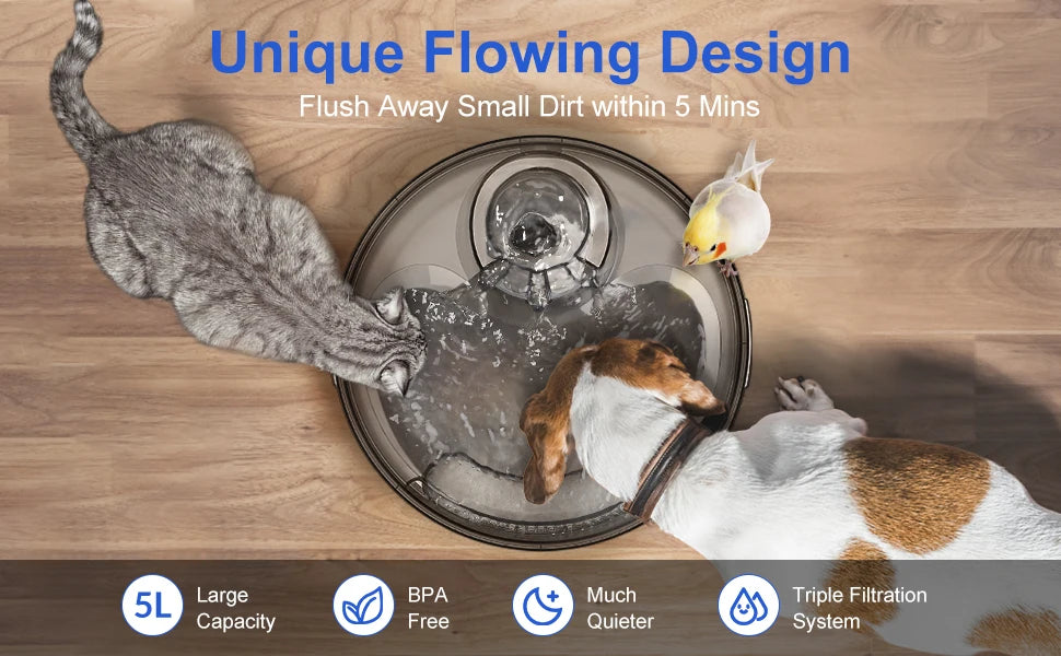 NPET DF10 Dog Water Fountain, 170oz/1.3Gallon/5L Large Automatic Pet Water Dispenser Dog Water Bowl for Cats, Dogs, Multiple Pets
