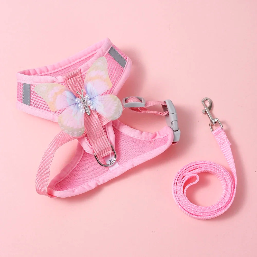 Cute Butterfly Breathable Dog Harness Set for Small Dogs- Vest-Leash