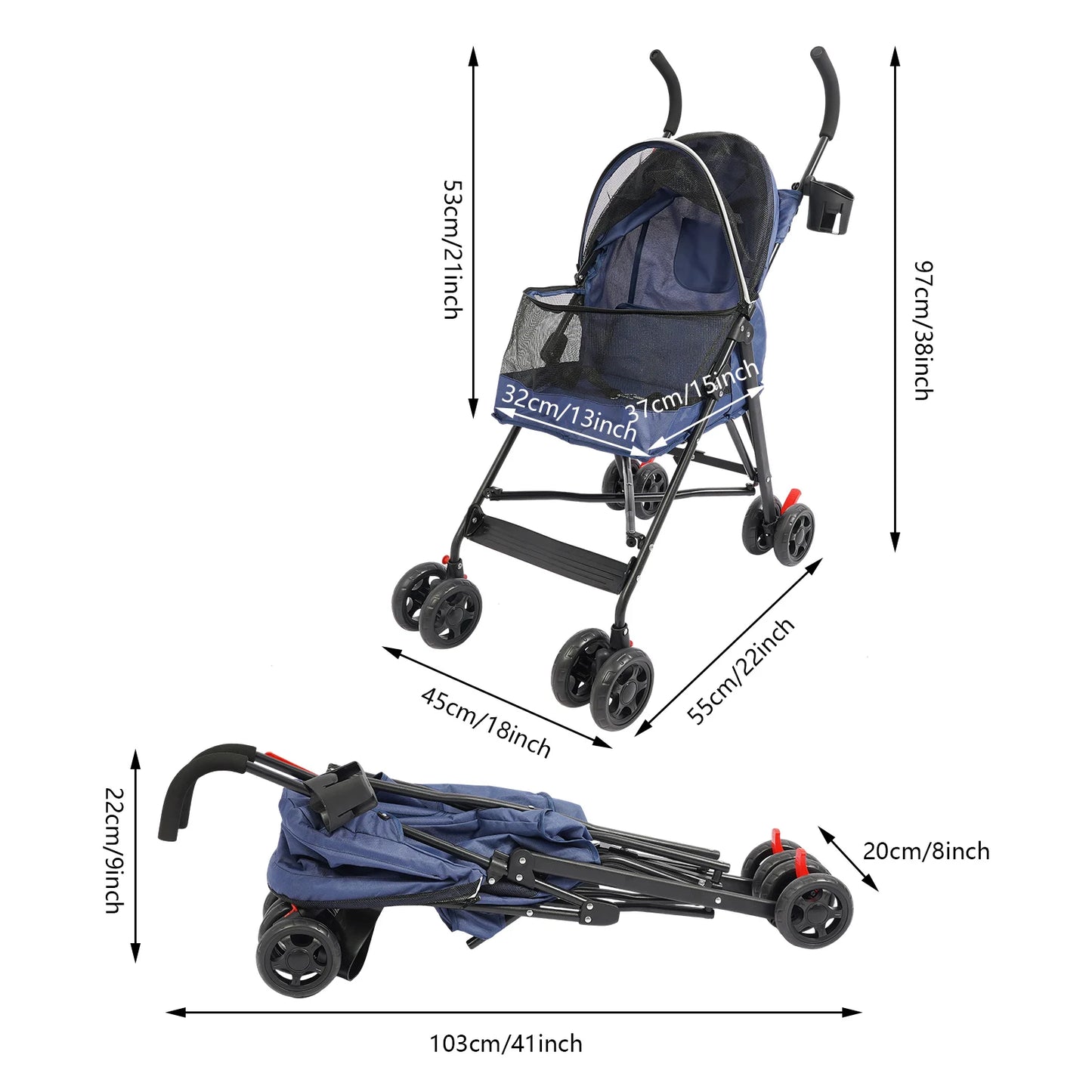 Premium Pet Stroller for Small/Medium Dogs- 360° Swivel Wheels- Safety Tether- Foldable Design w/Breathable Mesh with Cushion