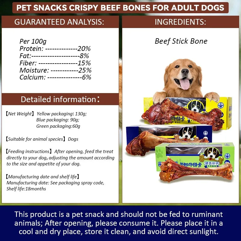 For Small /Medium size Dogs- Crispy Beef Bone Stick- Grinding Teeth and Strengthening -Delicious Nutritious Balanced Meat Flavorful Bone