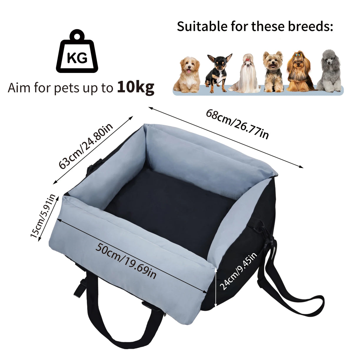 Portable Dog Car Seat-Booster Seat-Travel Carrier- Bed with Safety Belt- Storage Pocket- Removable/Washable Cover-Beds & Blankets