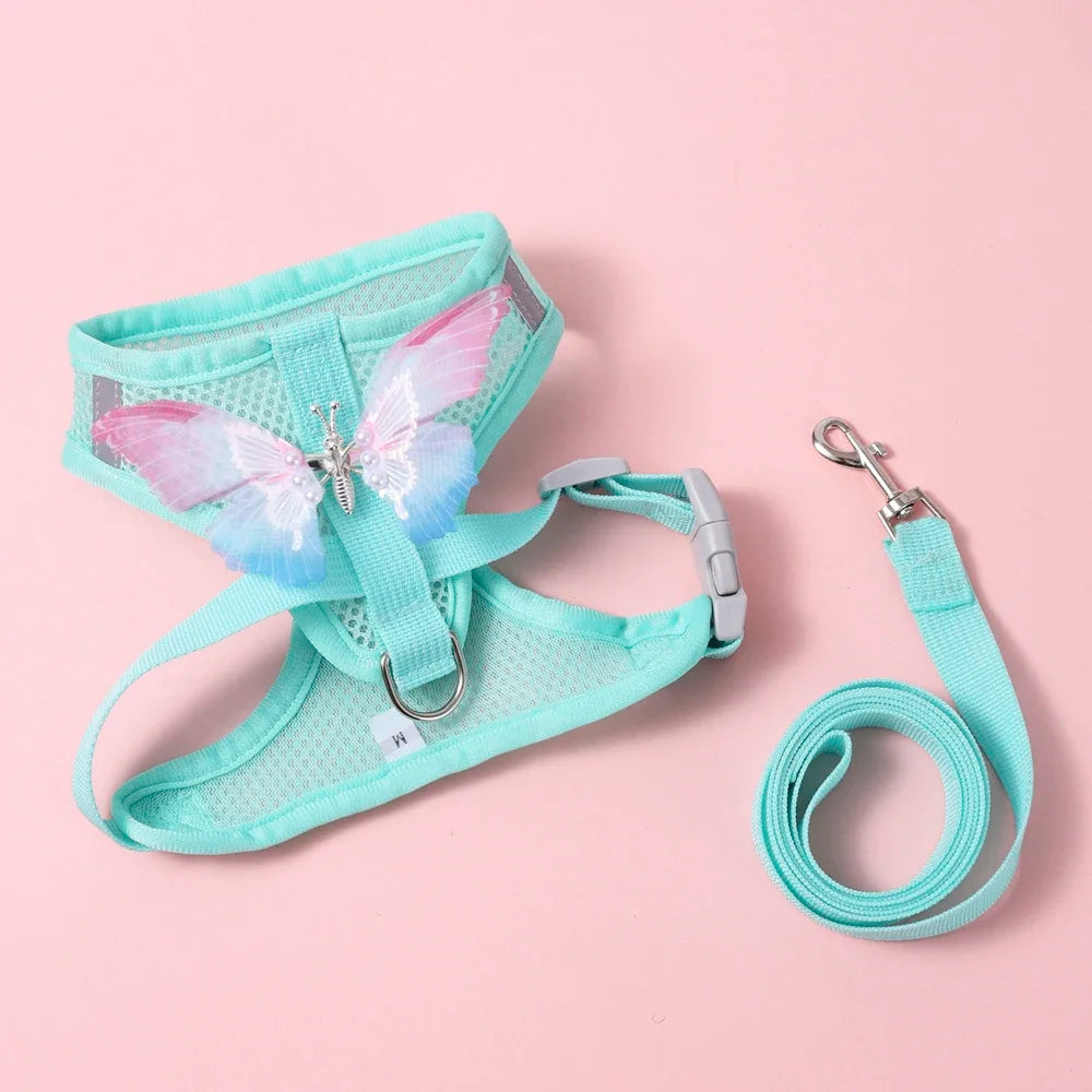 Cute Butterfly Breathable Dog Harness Set for Small Dogs- Vest-Leash
