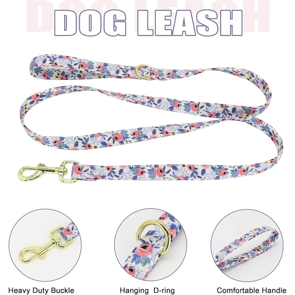 Cute Dog Harness Leash Collar Set- Adjustable Floral Soft Mesh Pet Vest-Size XS