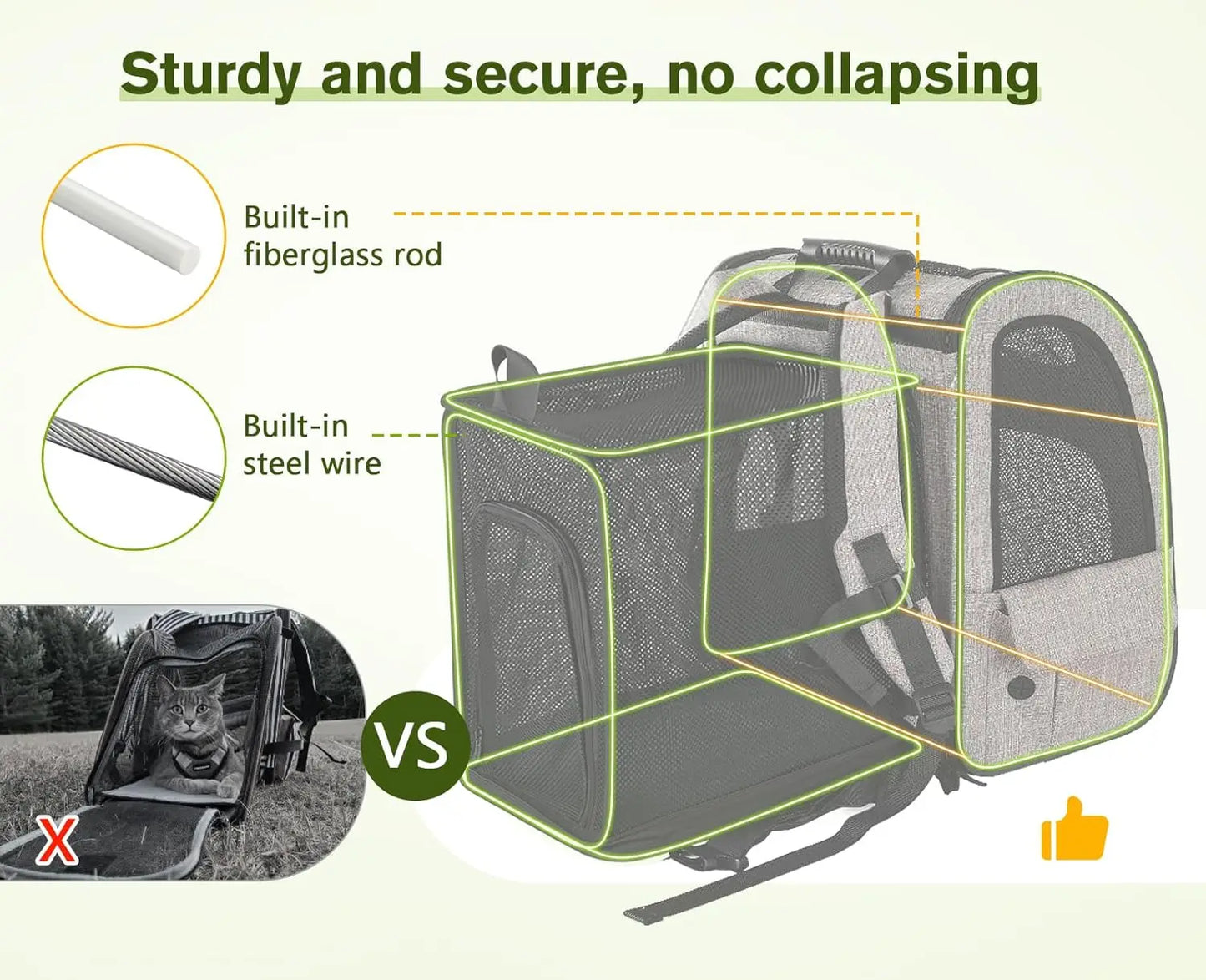 Pet Backpack Carrier-Expandable with Breathable Mesh for Small Dogs