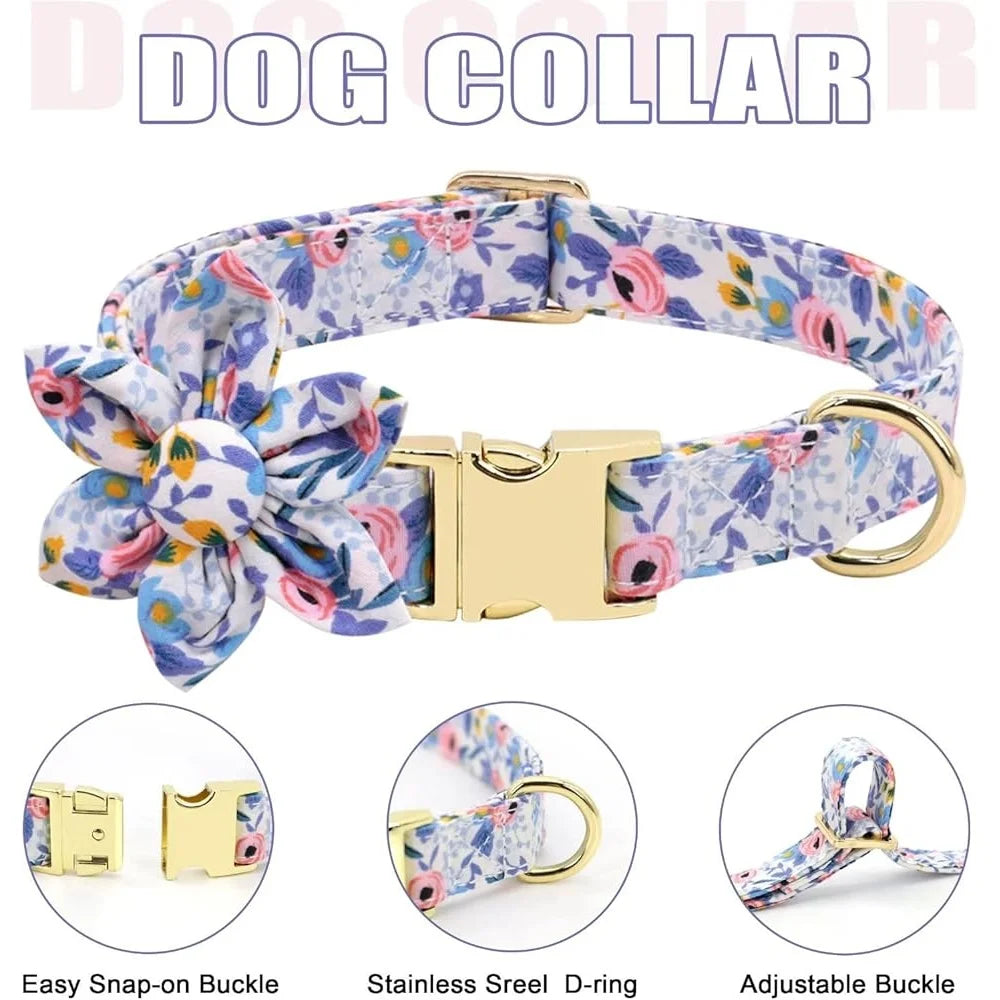 Cute Dog Harness Leash Collar Set- Adjustable Floral Soft Mesh Pet Vest-Size XS