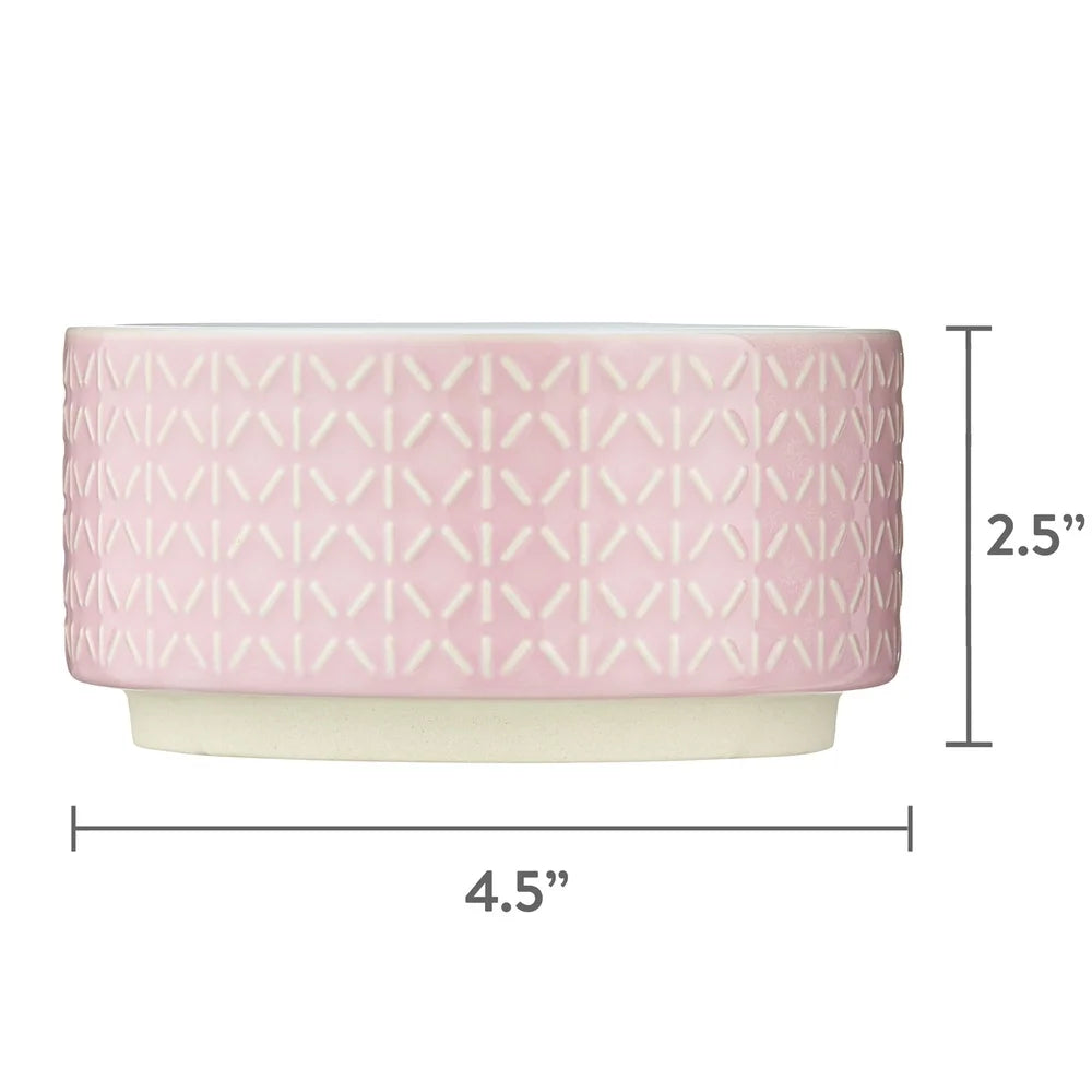 Small Ceramic Pink Pet Bowls- Durable Dishwasher Safe Dog Feeding Bowl- 12oz- Easy Clean