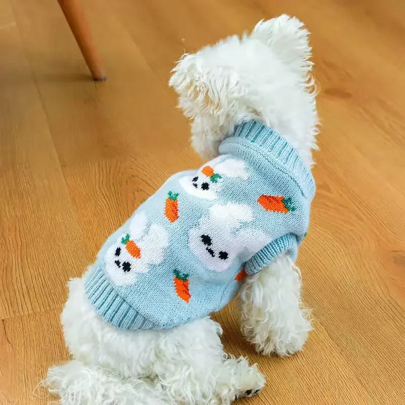 Cute Rabbit Sweater -Autumn Winter Dog Clothing- Warm Blue Sweater -Teddy Bichon Sweater For Small Dogs Pullover Cardigan