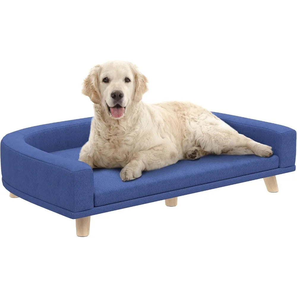 Dog Sofa Couch-Pet Bed with Comfortable Luxury Cushion- Washable Cover- Wooden Legs- Anti-Slip Mat