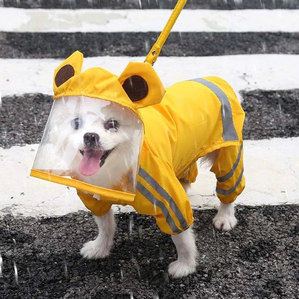 Waterproof Dog Rain Jacket- Reflective Raincoat Poncho with Leash- Medium Dogs- Easy to Clean -Comfortable- Durable