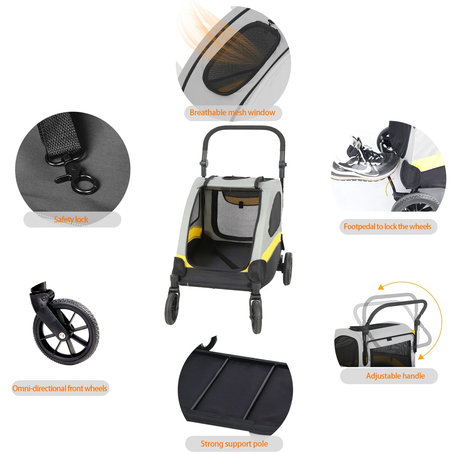 Portable Dog Stroller- Pet Jogger Wagon- Foldable Cart -Travel Trolley Cart- 4 Wheels- 3 Mesh Window- Adjustable Handle-for Small Breeds
