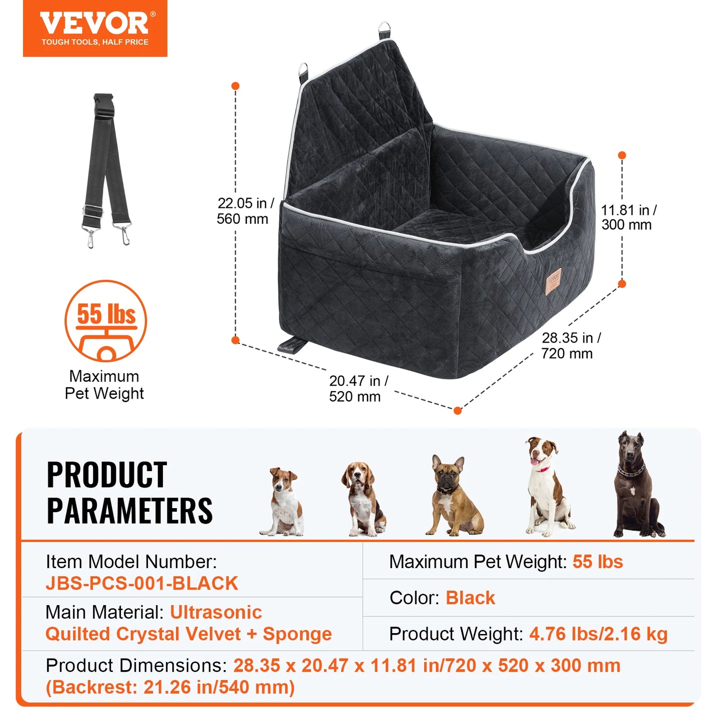 Dog Car Seat- Dog Booster Seat for Car with A Storage Pocket- Sponge Filling Car Bed for Medium Dogs- Gray