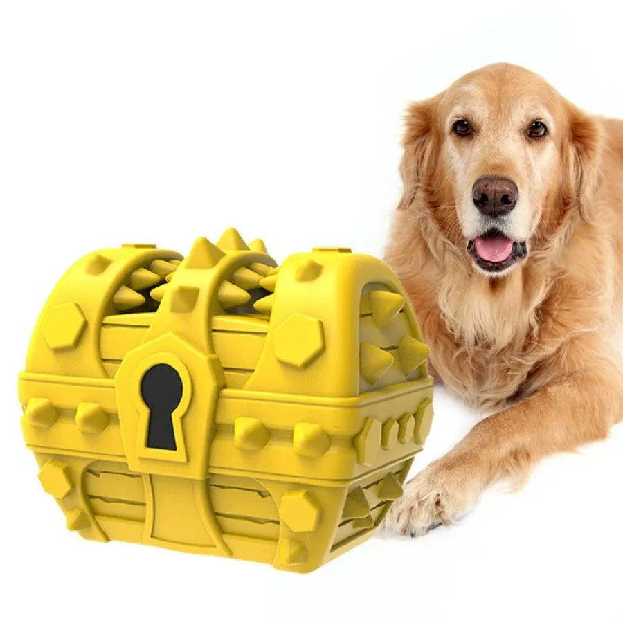 Pet Dog Toothbrush Chew Toys- Upgraded Treasure Chest Sounding Toy- Dental Care Tooth Cleaning- Safe- Squeak Toy