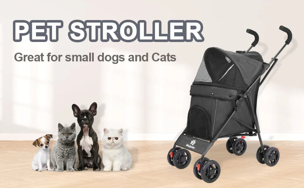 Pet Dog Stroller- 4 Wheels -Puppy Stroller Rotate with Brakes -Storage