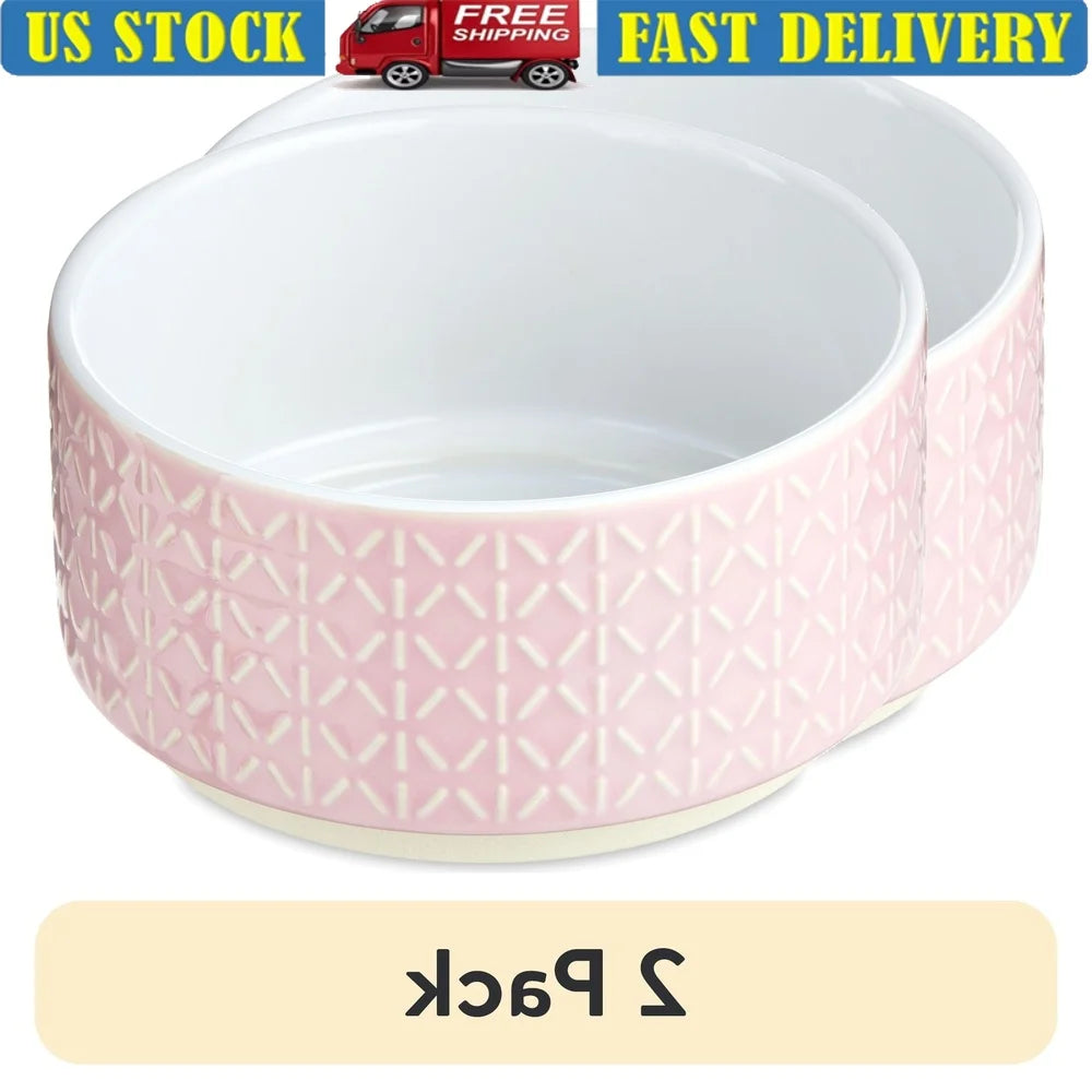 Small Ceramic Pink Pet Bowls- Durable Dishwasher Safe Dog Feeding Bowl- 12oz- Easy Clean