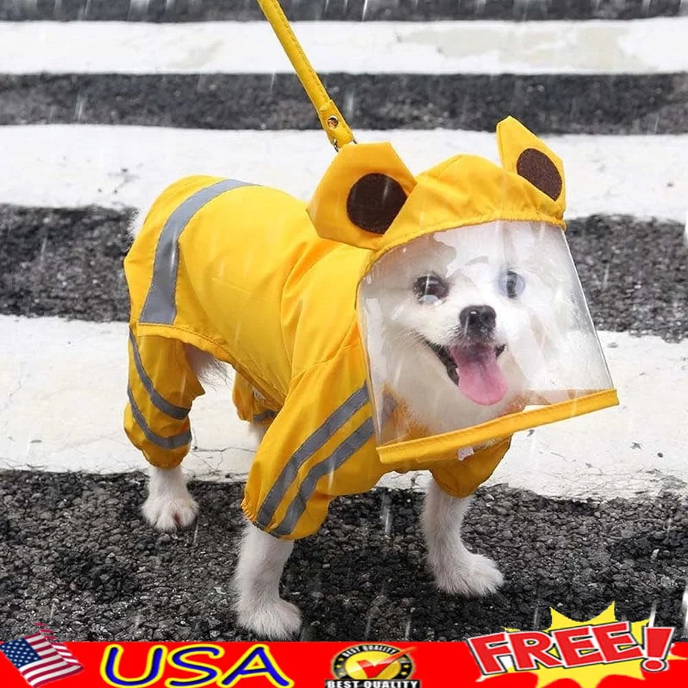 Waterproof Dog Rain Jacket- Reflective Raincoat Poncho with Leash- Medium Dogs- Easy to Clean -Comfortable- Durable