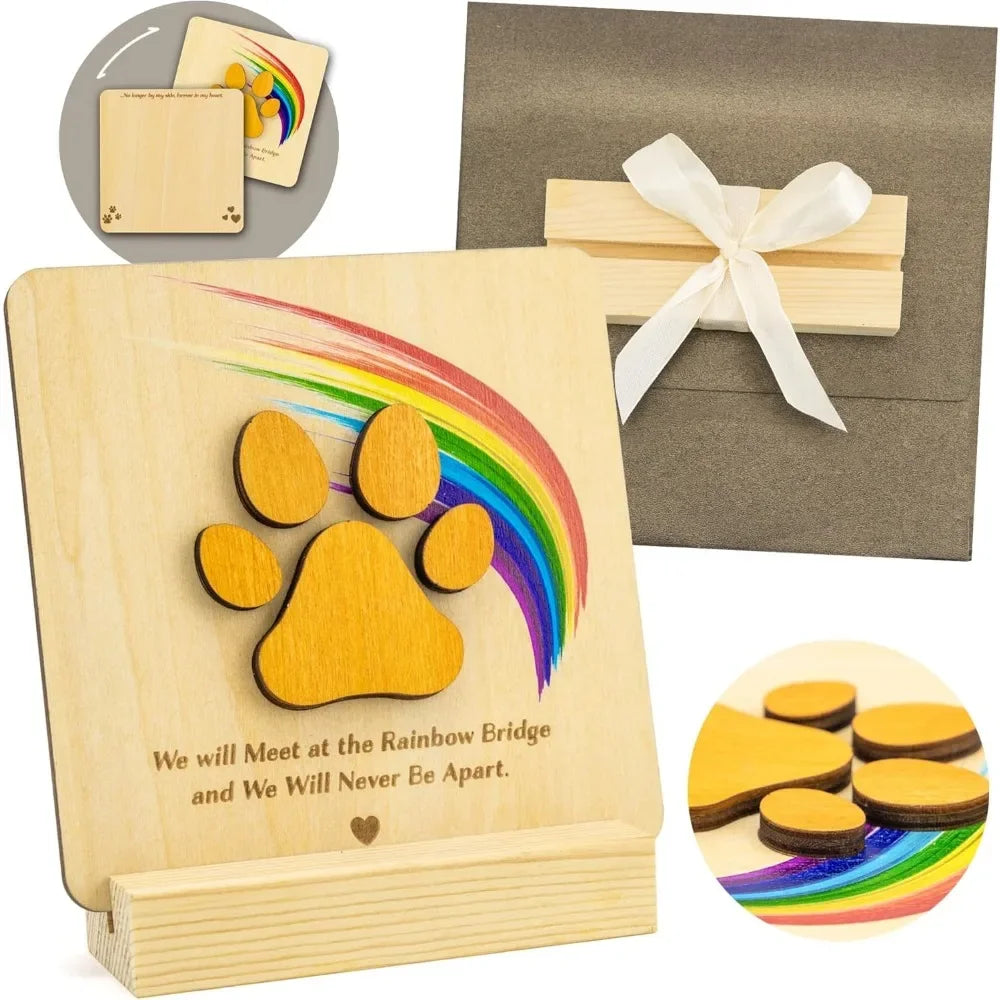 Wood Pet Sympathy Memorial Rainbow Bridge Card for Dog-Memorial Keepsake Gifts Card with Envelope