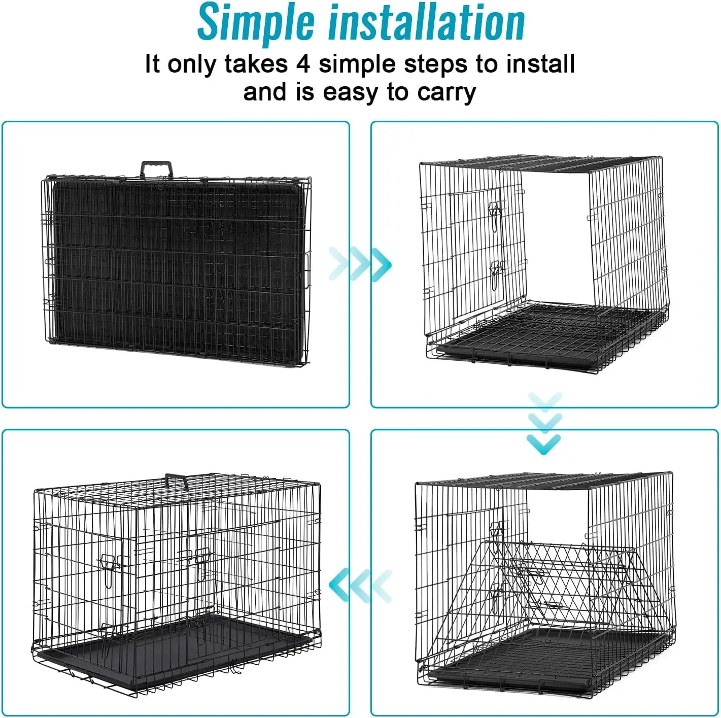 24 Inch Folding Metal Dog Crate for Small Pets- Double Door- Indoor /Outdoor Kennel with Leak-Proof Tray-Crates