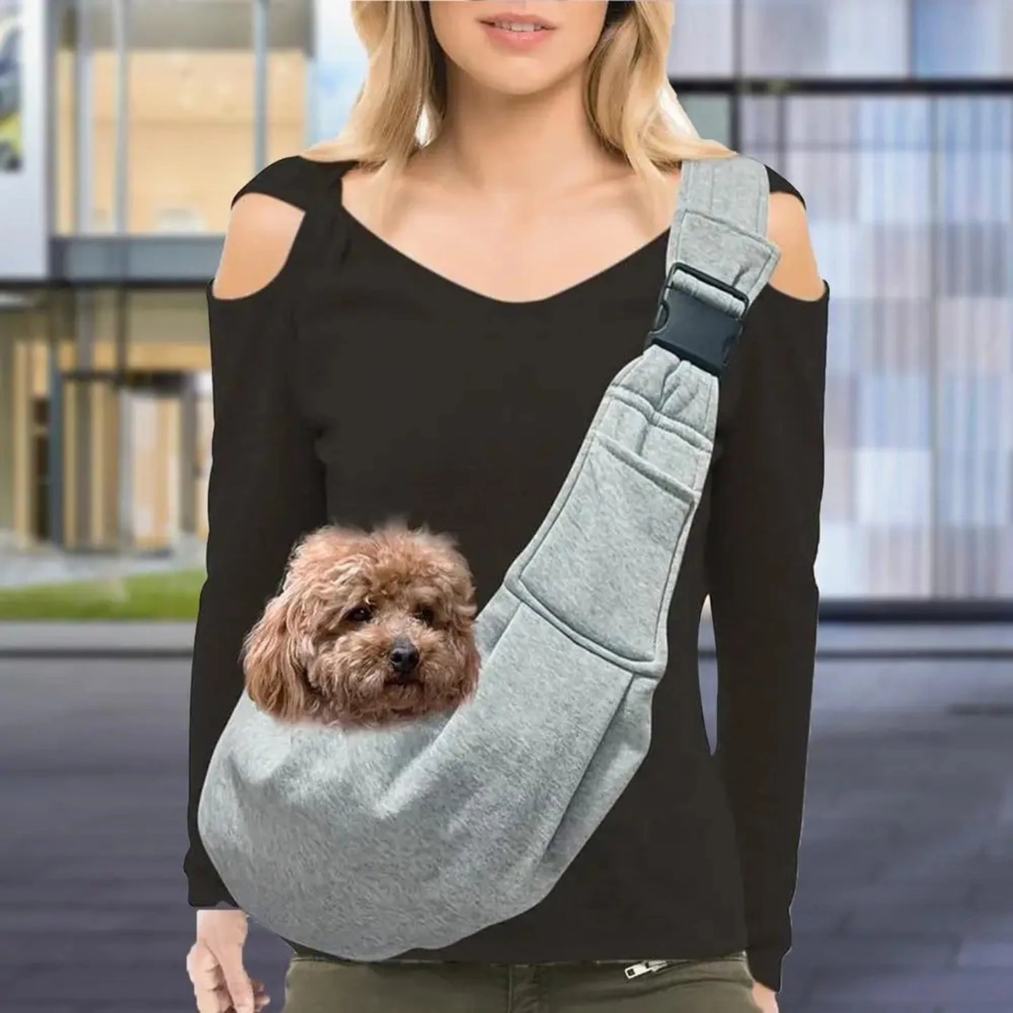 Small Pet Sling Holder- Hands Free-Reversible Paper Plastic Handbag- Dog Sling Carrier- Easy and Portable