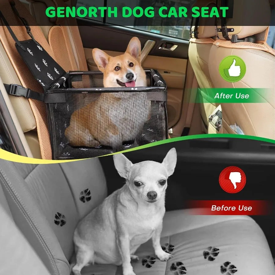Small Dog Car Seats-Portable Puppy Pet Car Booster Seat with Clip-On Leash and Mesh Window for Pet Up to 11 lbs