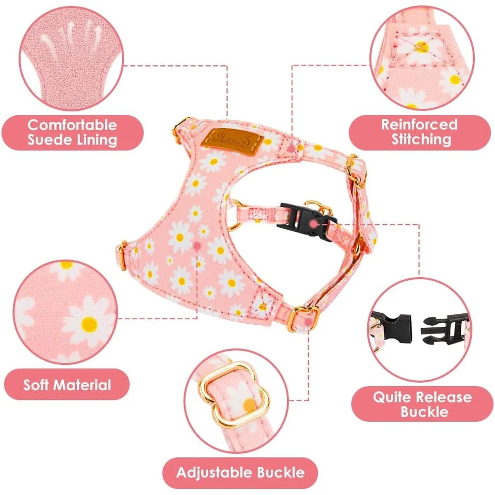 No Pull Dog Harness Adjustable Lightweight Soft Floral Pattern Pet Safety Leash Step-in Design Perfect Small Medium Dogs size XXS-M