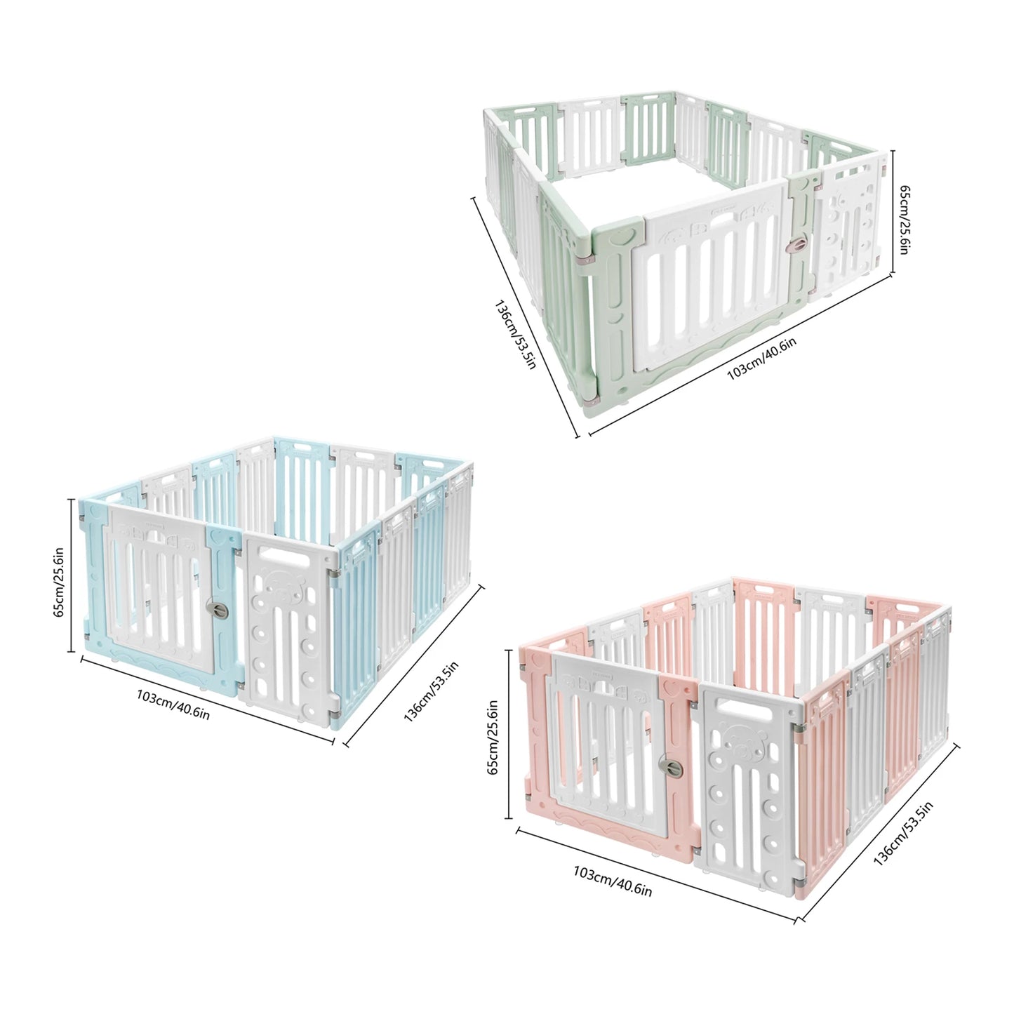 Hexagon Dog Playpen with Safety Door- Non-Slip Base- 25.6" HDPE Pet Fence for Dogs- 13 Panels Blue/Pink/Green-Pet Accessories