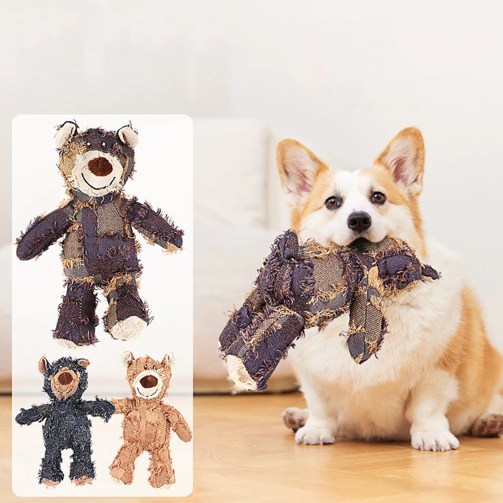Squeaky Plush Bear Toy -Indestructible Dog Toys- Interactive Plush Dog Toys for Small Medium Large Dogs