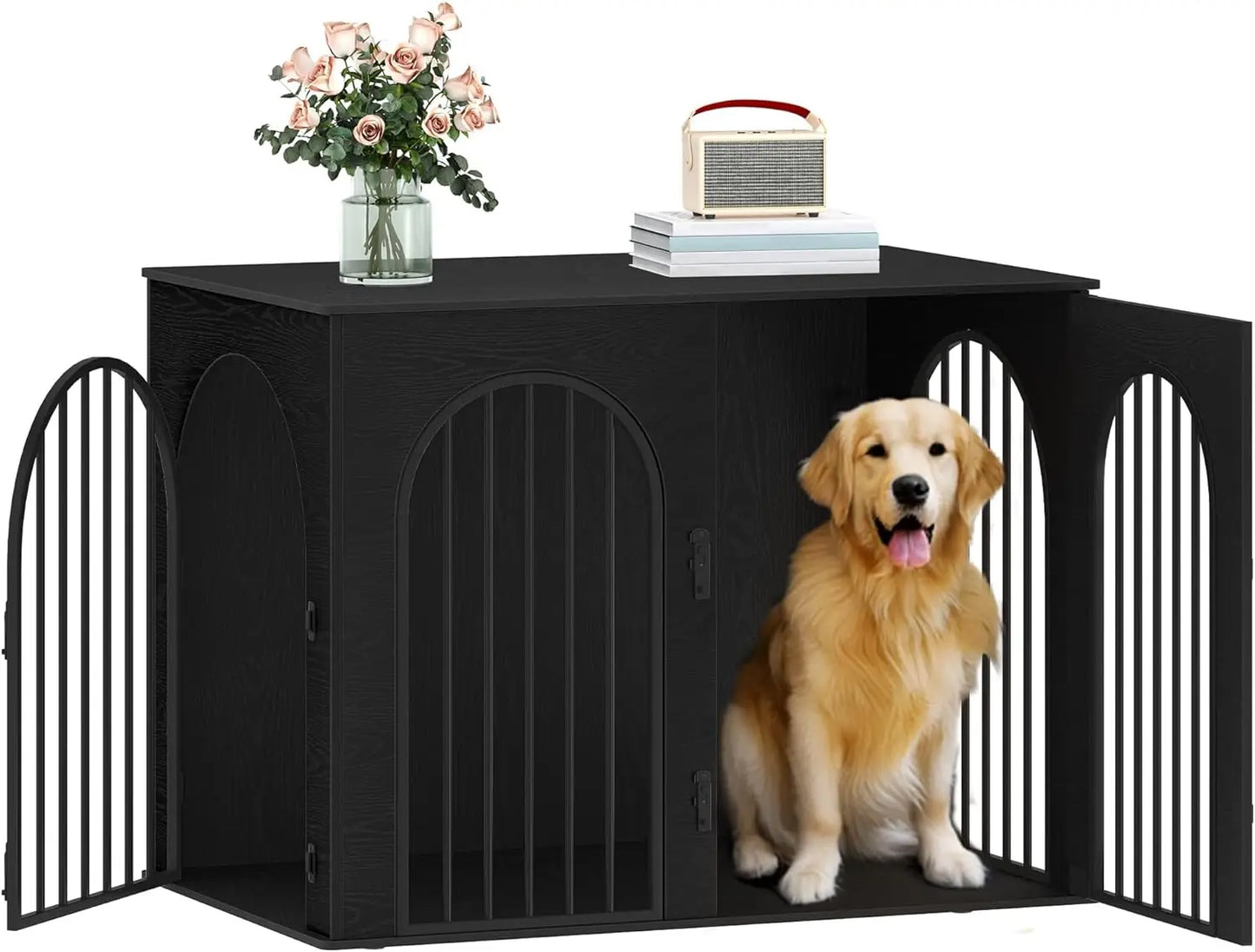 39.4" Wooden Dog Crate Furniture TV Stand- Indoor Dog Kennel for Small/Medium/Large Dogs- End Side Table Dogs Crates- Anti-Chew