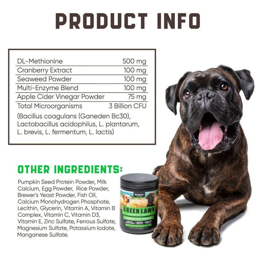 Green Lawn Chews for Dogs- Cranberry ACV Digestive Enzymes Natural Dog Urine Neutralizer for Lawn- Supports Healthy Bladder