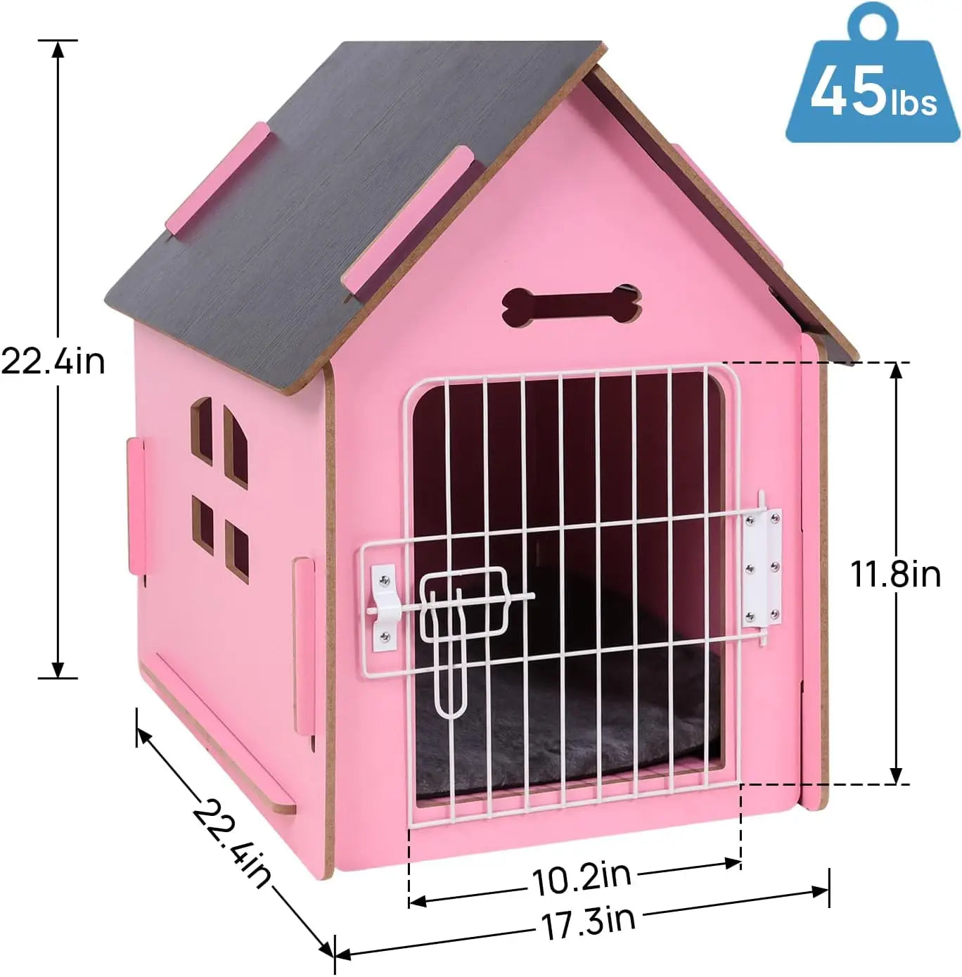 Cozy Wooden Pink Indoor Dog House Crate for Small Dogs with Air Vents and Elevated Floor-Crates