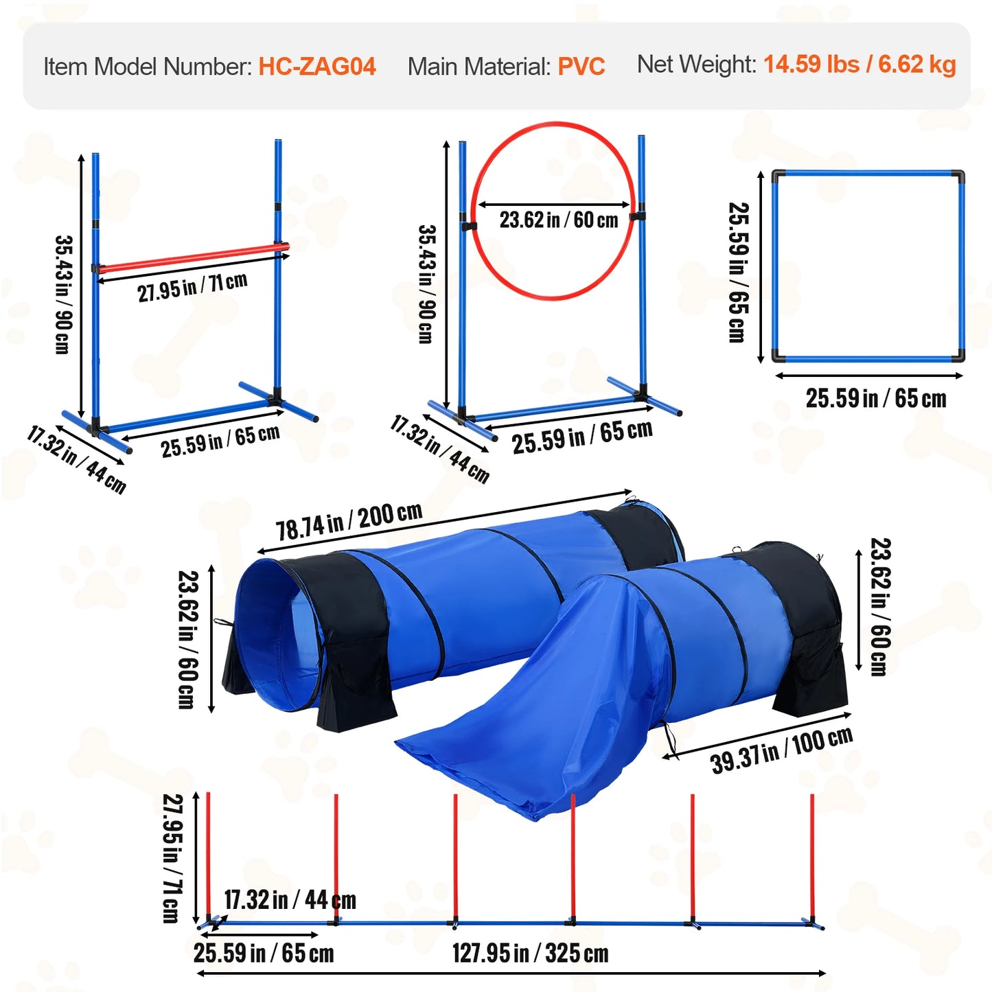 Dog Agility Training Equipment- 4 PCS Set with Adjustable High Hurdles- 6 Weave Poles -Jump Ring- Square Pause Box- Whistle-Training