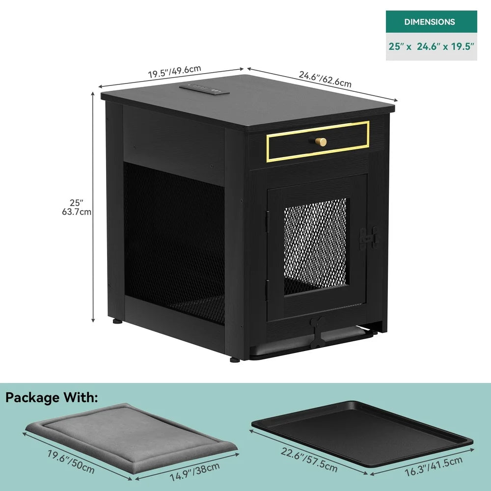 Wooden Furniture Dog Crate- Dual USB Charger- Safe and Stable Indoor Furniture- Easy Clean Tray- Lockable- Small Dogs
