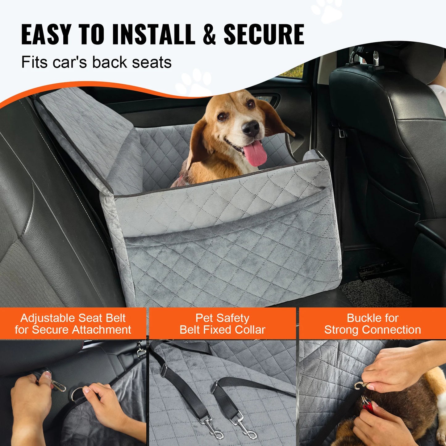 Dog Car Seat- Dog Booster Seat for Car with A Storage Pocket- Sponge Filling Car Bed for Medium Dogs- Gray