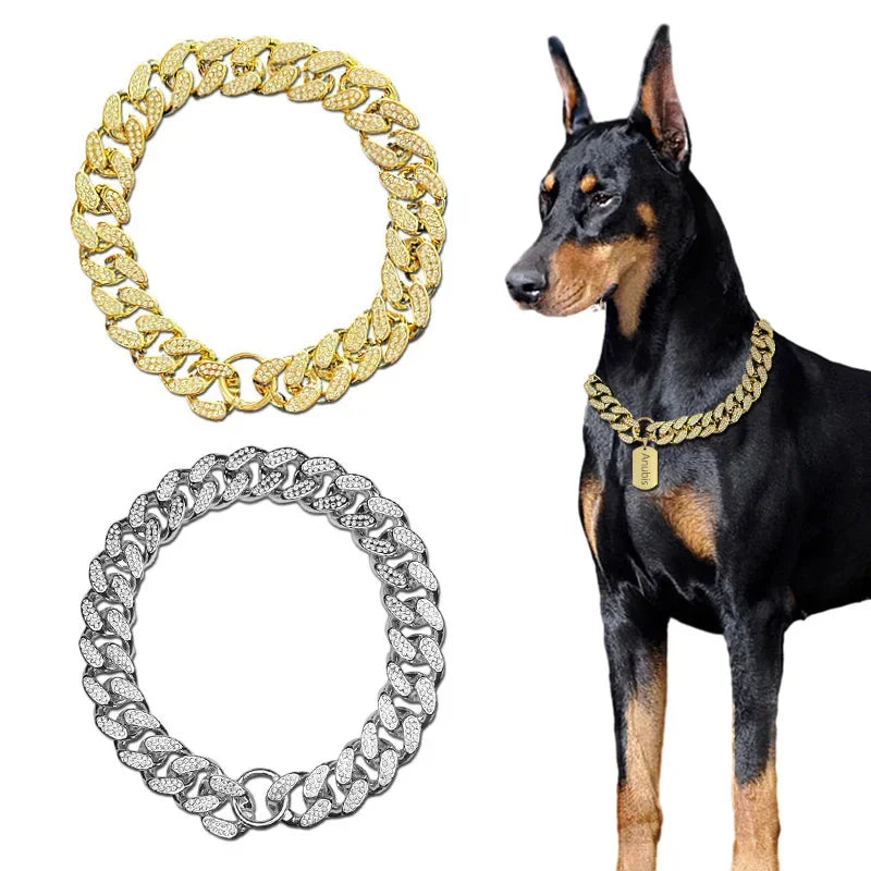 Sparkle Diamond Inlay Chain Dog Necklace Collars
