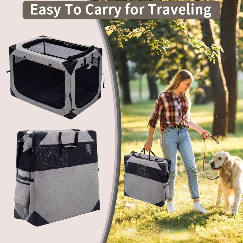 Dog Crates - 36 Inch Collapsible Soft Dog Crate- 3-Door Foldable Soft Kennel- Portable Pet Travel Cage