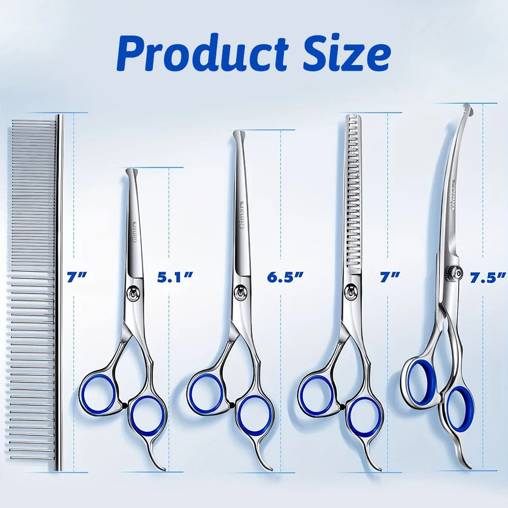 Professional 7 Inch 4CR Stainless Steel Pet Hair Shears- 7Pcs Scissors Set for Pet Dog Grooming
