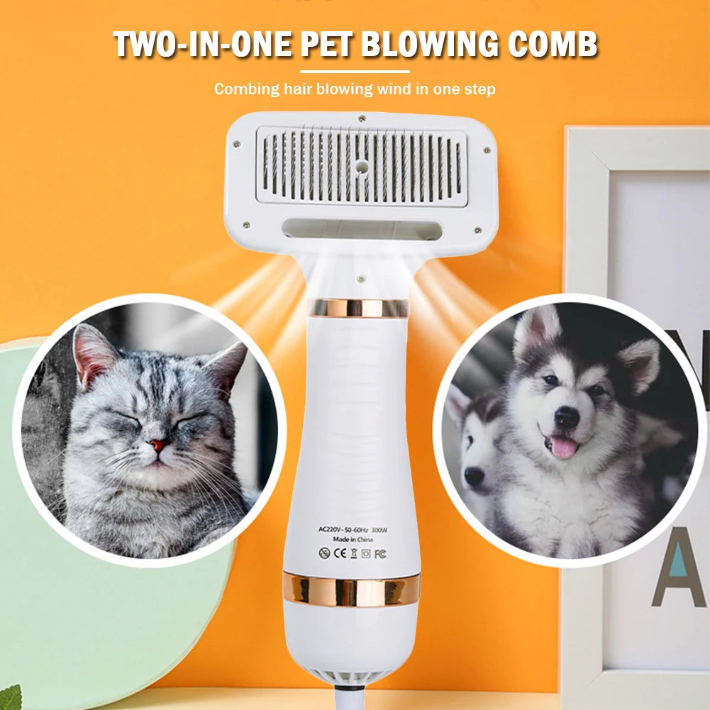2 in 1 Portable Grooming Brush- Low Noise Dog Hair Dryer- Hair Removal Comb- Dust-Proof- for Small Medium Dogs