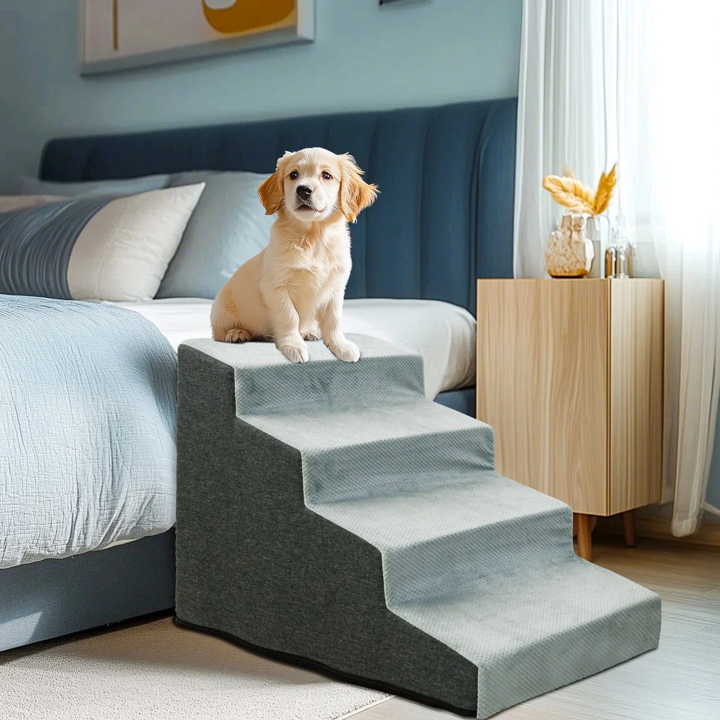 3 and 4 Step Stairs- High Density Foam Stair Ramp with Handle- Non-Slip-Wear Resistant- Washable Cover
