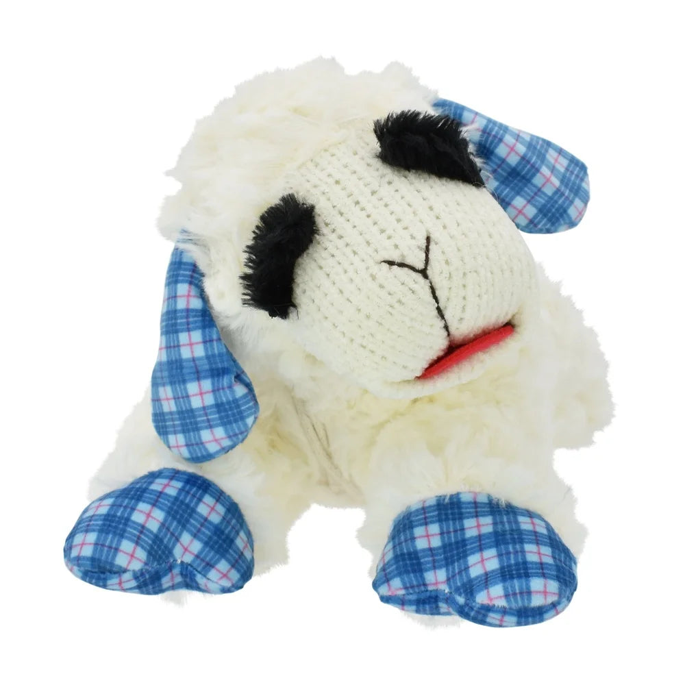 Medium Lamb Chop Dog Toy- Plush Squeaker- Blue Plaid Ears- Perfect Fetch- Cuddle Play - 12 Inch