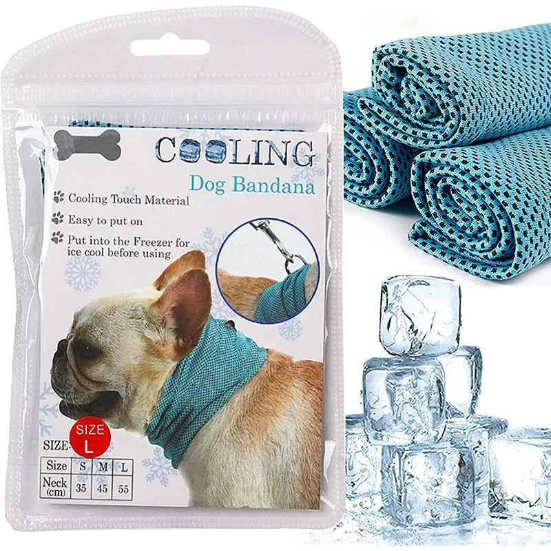 Summer Ice Dog Collar- Reusable Physical Instant Cooling Bandana with Leash- Holes Prevent Heat Stroke- Outdoor Breathable Pet Scarf