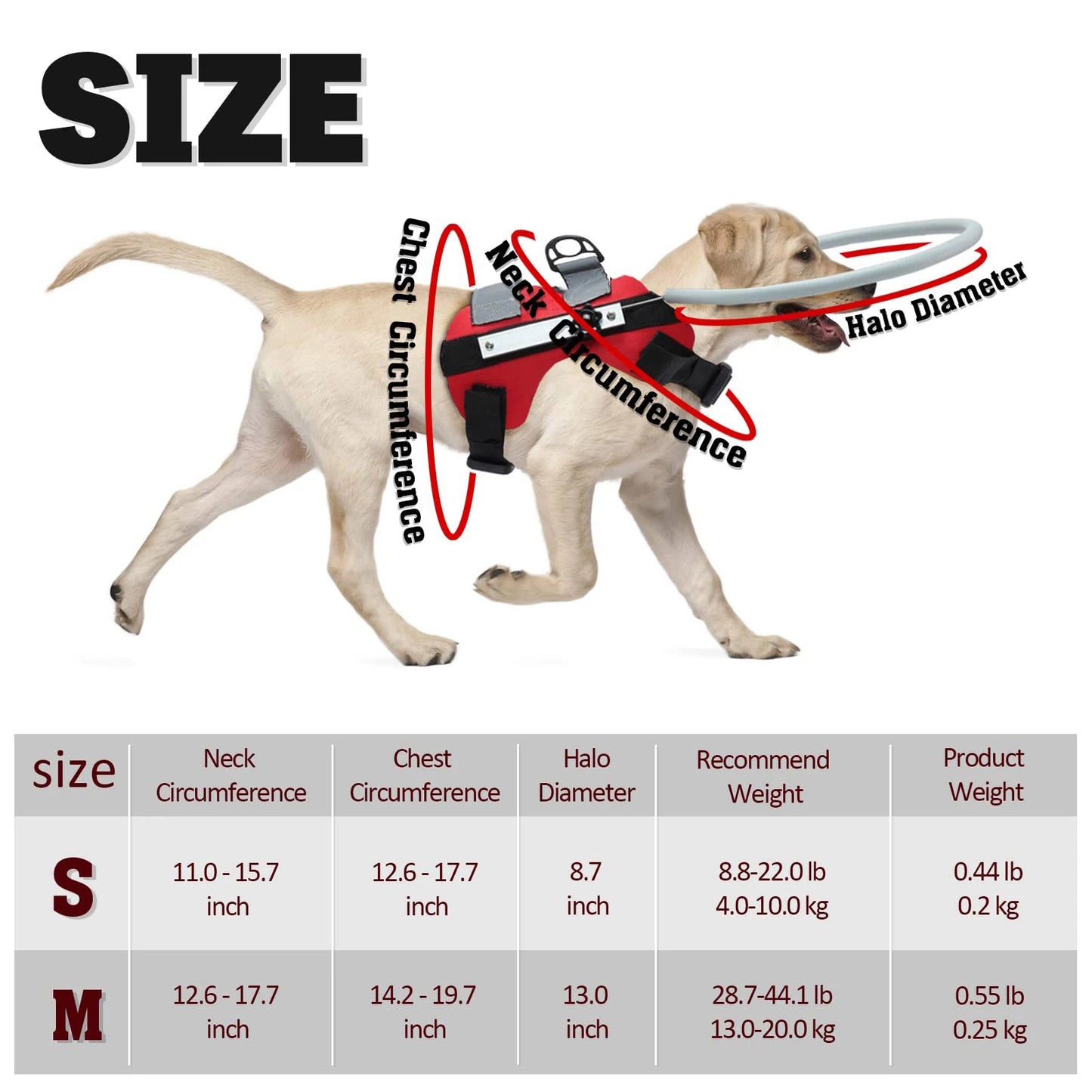 Blind Dog Halo Harness- Anti-Collision Blind Halo Ring for 11"-20"- Small and Medium Visually Impaired Pets