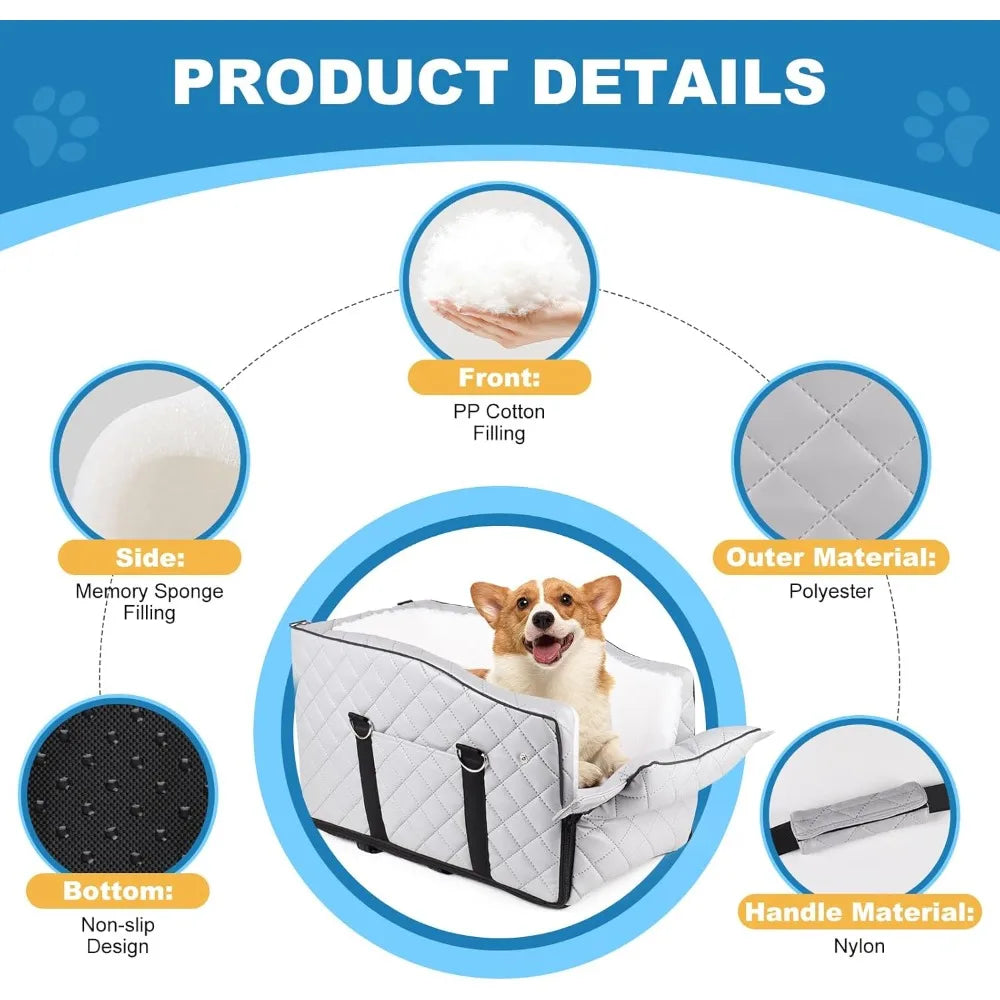 PU Center Console Dog Car Seat for Small Dogs- Up to 12lbs- Portable Dogs Armrest Booster Seat